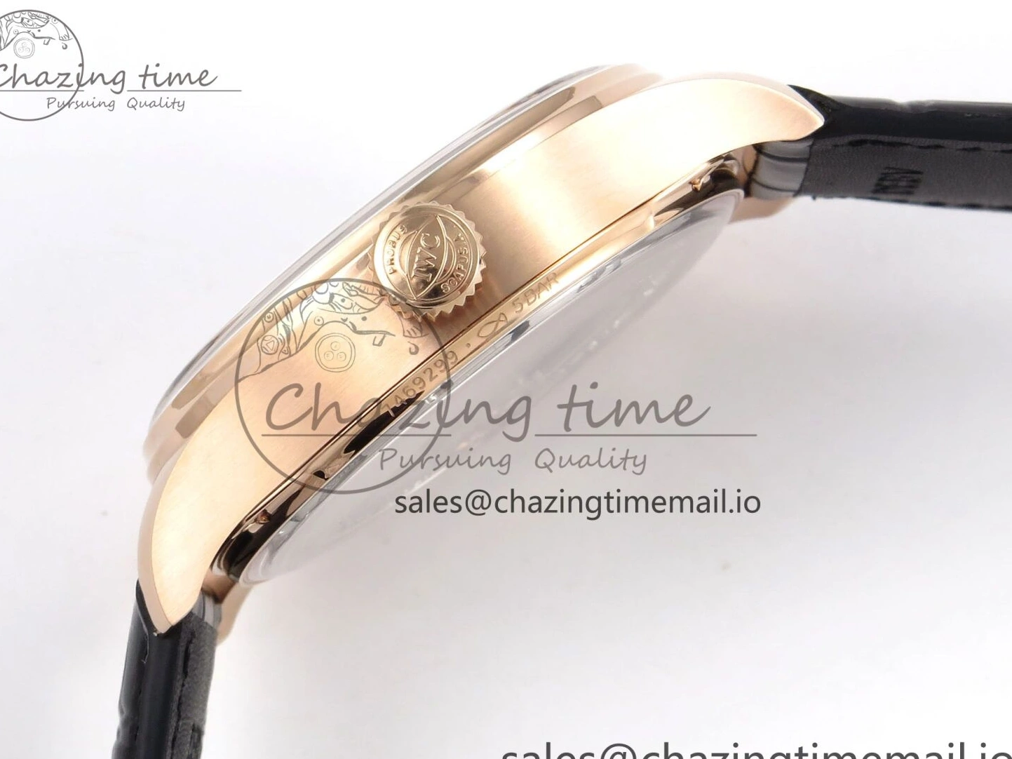 MIROTIME 0110 Portugieser Automatic 42mm RG APSF 1:1 Best Edition Black Dial on Black Leather Strap A Original 7007